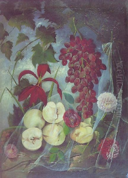 Bodegon De Manzanas Y Uvas Oil Painting by Miguel Parra Y Soler