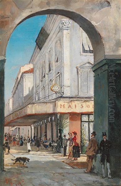 Cafe Manson Doree In Nice Oil Painting by Edward Louis Anthony Parrini