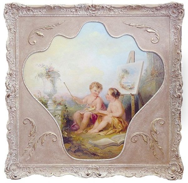 A Pair Of Painting Putti by Edmond Thomas Parris