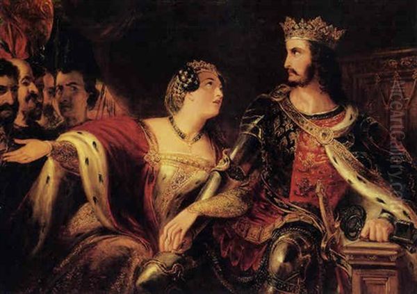 Queen Philippa Pleading With King Edward Iii For The Lives Of The Burghers Of Calais Oil Painting by Edmond Thomas Parris