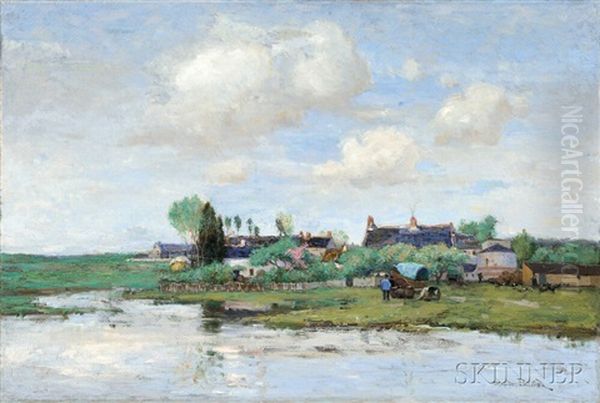 River Landscape, Normandy, France Oil Painting by Stephen Parrish