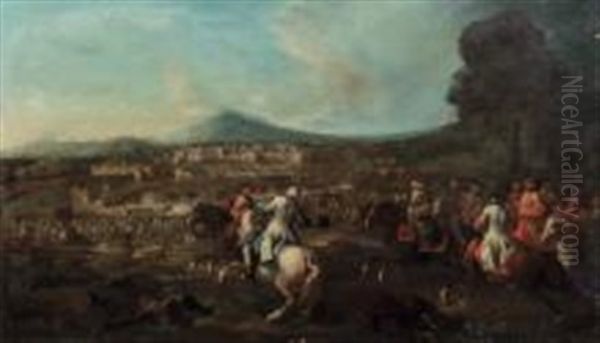 La Bataille De Bitonto A Naples,, Le Siege De Gaeta (2 Works) Oil Painting by Charles Parrocel