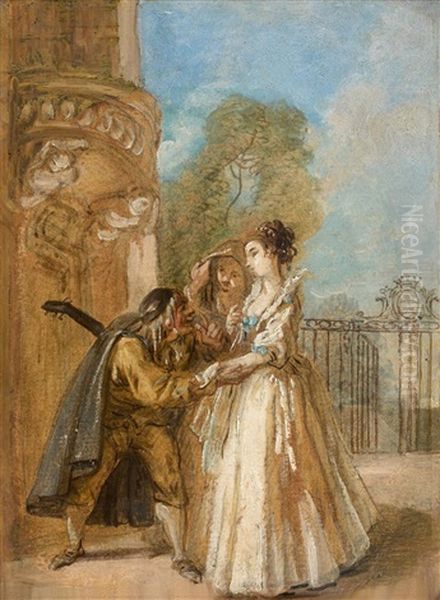 Le Joueur De Guitare Seduisant Une Compagnie De Dames Oil Painting by Charles Parrocel