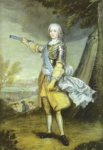 Portrait Du Roi Louis Xv En Cuirasse, Sur Fond De Paysage Oil Painting by Charles Parrocel