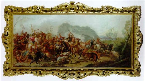 A Classical Cavalry Battle With A Roman Emperor Oil Painting by Charles Parrocel