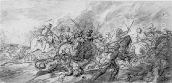 A Battle Scene Oil Painting by Charles Parrocel