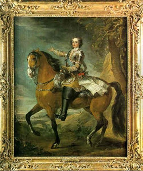 Portrait Equestre De Louis Xv Sur Fond De Paysage Oil Painting by Charles Parrocel