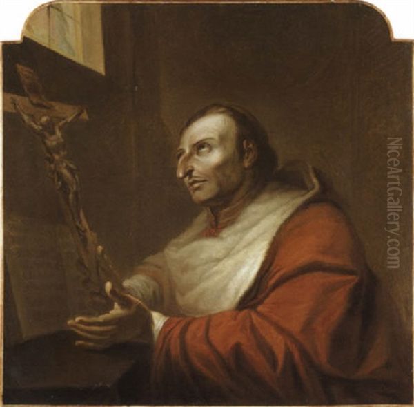 Portrait De Saint Charles Borromee Oil Painting by Etienne (le Romain) Parrocel