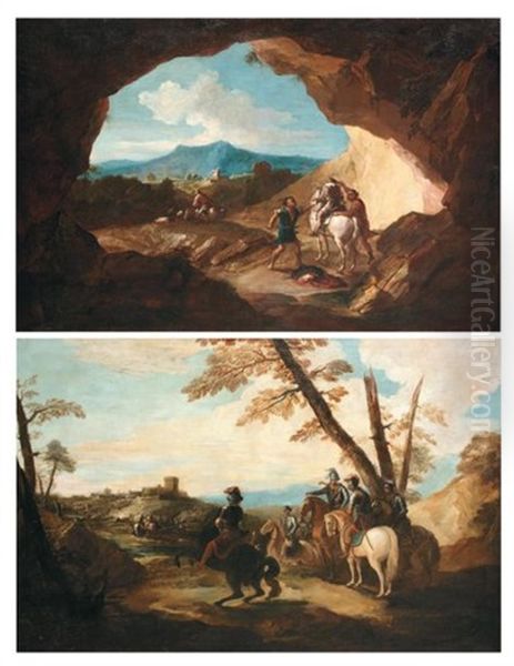 Attaque Des Brigands (+ L'approche Du Fort; 2 Works) Oil Painting by Ignace Jacques Parrocel