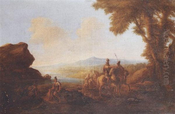 Deux Cavaliers Dans Un Paysage Ou Marius Dans Les Marais De Minturne Oil Painting by Ignace Jacques Parrocel