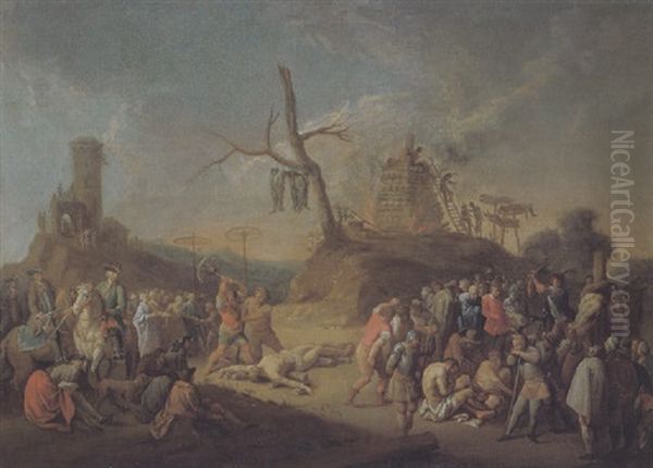 Die Exekution Eines Rauberhauptmannes Und Seiner Spiessgesellen Oil Painting by Ignace Jacques Parrocel