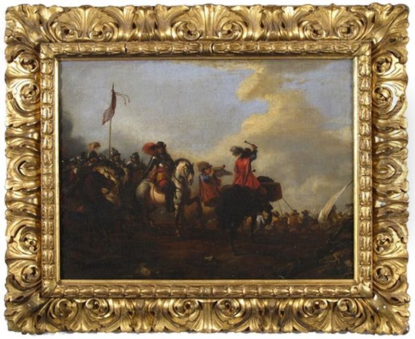 Cavalry Officers Forming Up With An Action Beyond Oil Painting by Joseph Parrocel