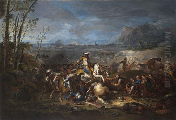 A Cavalry Skirmish With Louis Xiv Before The Siege Of Besancon Oil Painting by Joseph Parrocel