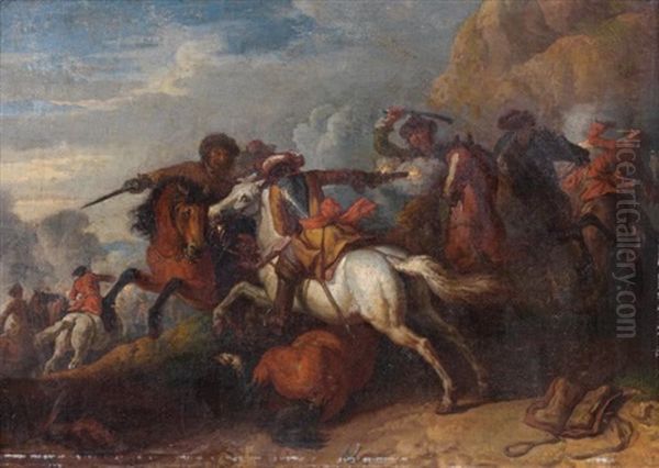 Combat De Cavalier Oil Painting by Joseph Parrocel