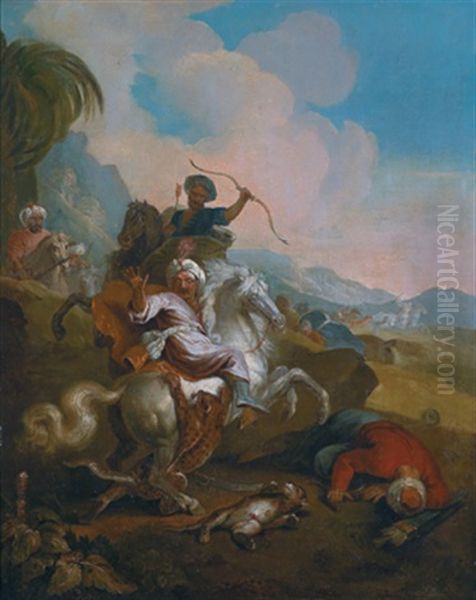 Orientalische Reiter Im Kampf Mit Leoparden Oil Painting by Joseph Parrocel