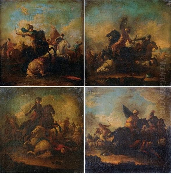 Scenes De Batailles Entre Chretiens Et Turcs (set Of 4) Oil Painting by Joseph Parrocel