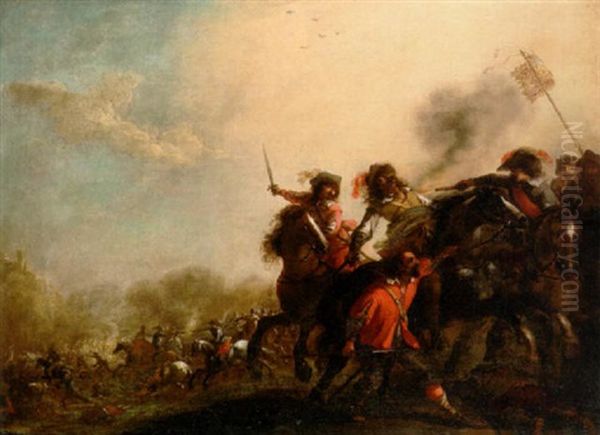 A Cavalry Engagement Oil Painting by Joseph Parrocel