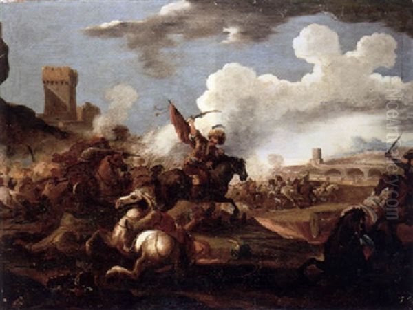 A Cavalry Battle Oil Painting by Joseph Parrocel