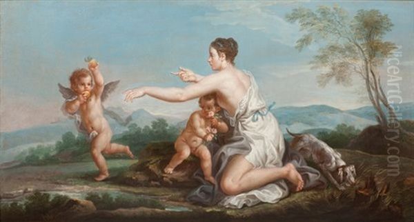 Allegorie Du Gout Et De L'odorat (+ Allegorie De La Vue Et Du Toucher; Pair) Oil Painting by Joseph Francois Ignace Parrocel