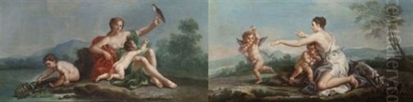 Allegorie De La Vue Et Du Toucher (+ Allegorie Du Gout Et De L'odorat; Pair) Oil Painting by Joseph Francois Ignace Parrocel