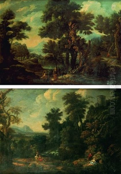 Paysage Boises De La Campagne Romaine (+ Similar; Pair) Oil Painting by Joseph Francois Ignace Parrocel