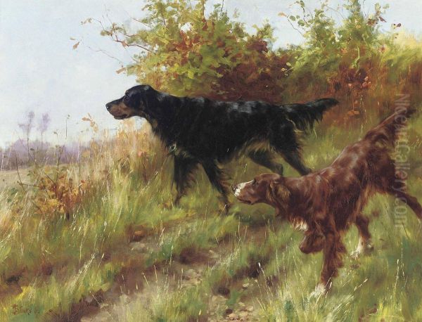 Setters On Point Oil Painting by Thomas Blinks