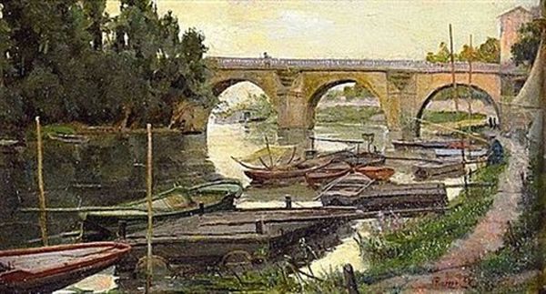 Bord De Seine Oil Painting by Philippe Parrot-Lecomte