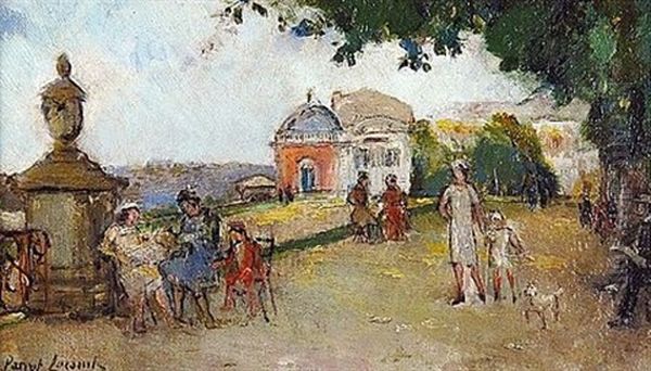 Sur La Terrasse De Saint Germain En Laye Oil Painting by Philippe Parrot-Lecomte