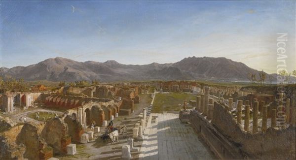 General View Of The Forum Of Pompeii From The Triumphal Arch Oil Painting by William Parrott