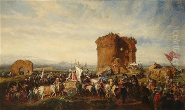 A Carnival In The Roman Compagna Oil Painting by William Parrott