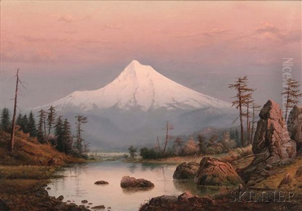 Landscape With Snow-capped Peak, Possibly Mount Shasta Oil Painting by William Samuel Parrott