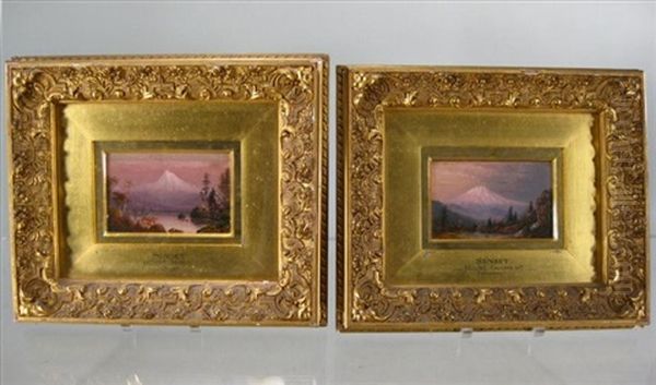 Sunset, Mount Hood, Oregon (+ Sunset, Mount Tacoma, W.t.; Pair) Oil Painting by William Samuel Parrott