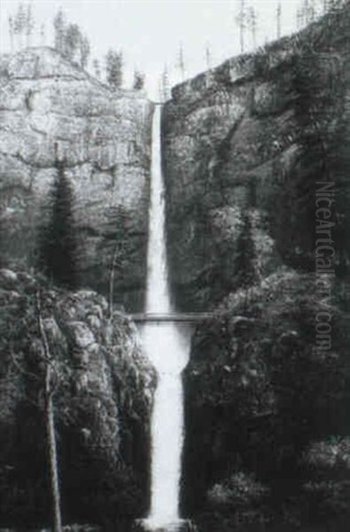 Multnomah Falls In Winter Oil Painting by William Samuel Parrott