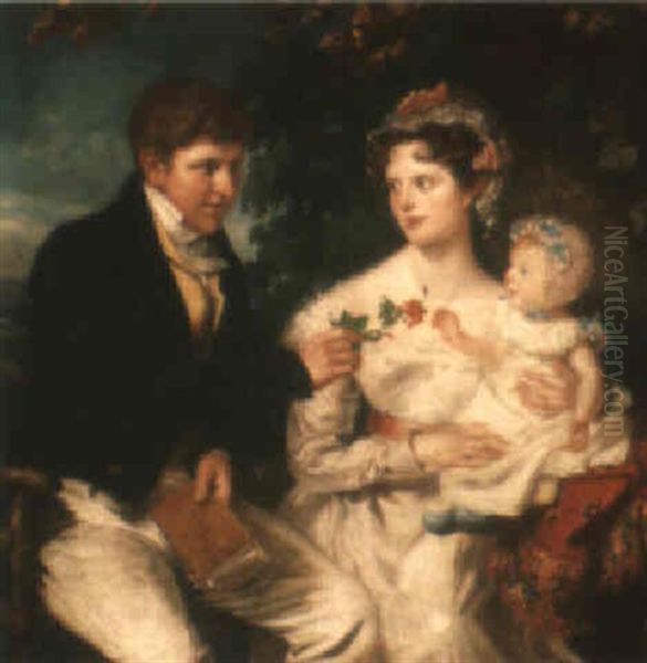 Portrait Of Mr. & Mrs. G.r. Williams And Daughter, Georgiana Oil Painting by David Henry Parry