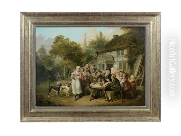 Figures Outside The Red Lion Inn Oil Painting by Joseph Parry