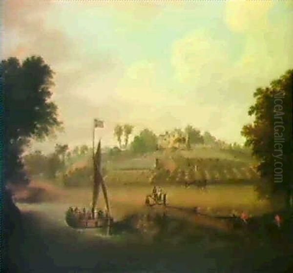 A View Of Irwell Bank, The Seat Of Joseph Clegg On The      River Irwell Oil Painting by Joseph Parry