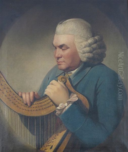 Portrair Of The Artist's Father, The Blind Harpist Oil Painting by William Parry