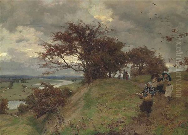 After Work - When The Chill Rain Begins At Shut Of Eve In Dull November Oil Painting by Alfred William Parsons