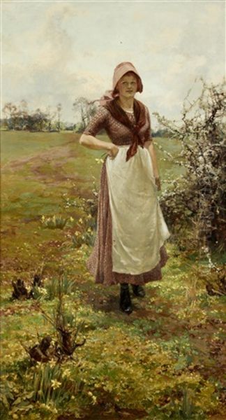 A Country Lassie Oil Painting by Alfred William Parsons