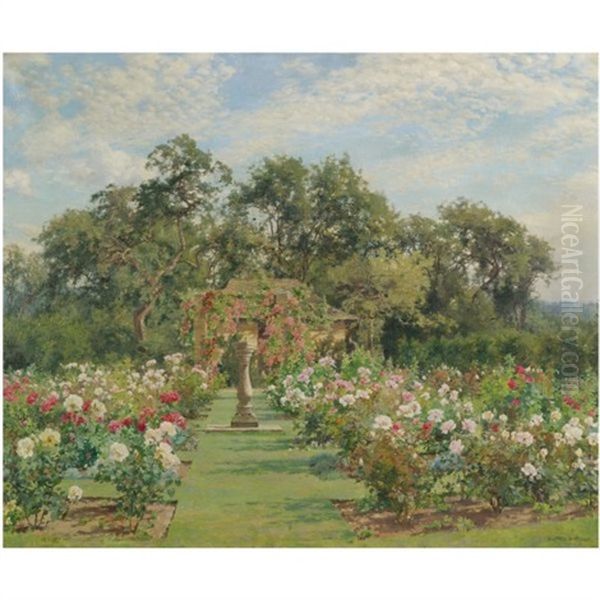 A Sundial In A Rose Garden Oil Painting by Alfred William Parsons