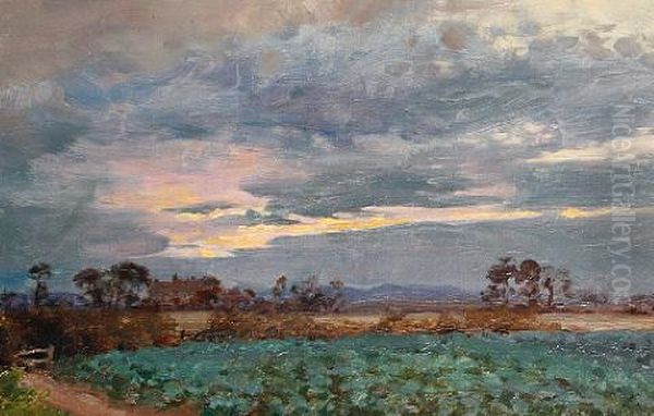 A Threatening Sunset Oil Painting by Alfred William Parsons