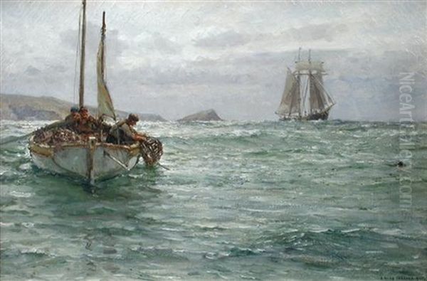 Hauling Up Lobster Pots; And Selling Fish On A Quayside (pair) by Arthur Wilde Parsons