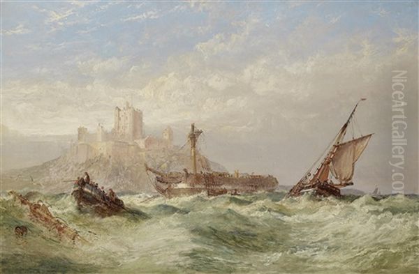 A Rescue Off Bamburgh Castle, Northumberland Oil Painting by Arthur Wilde Parsons