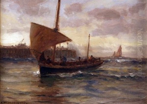 Fishing Boat Off A Harbor by Arthur Wilde Parsons