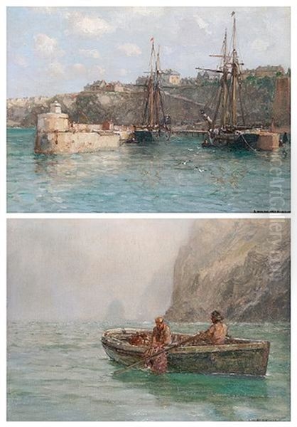 Newquay Harbour (+ Crabbers On The Cornish Coast; Pair by Arthur Wilde Parsons