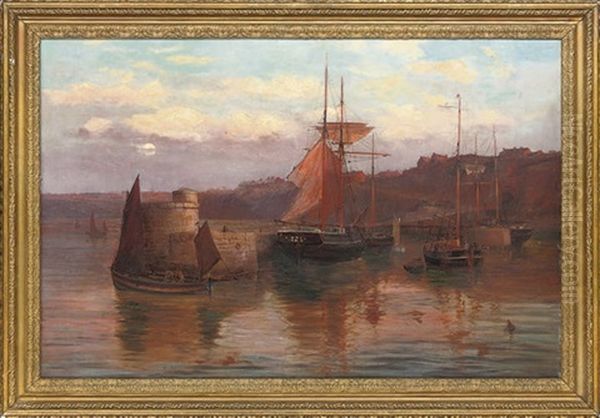 The Fishing Fleet Moored At The Quay, Evening Oil Painting by Arthur Wilde Parsons