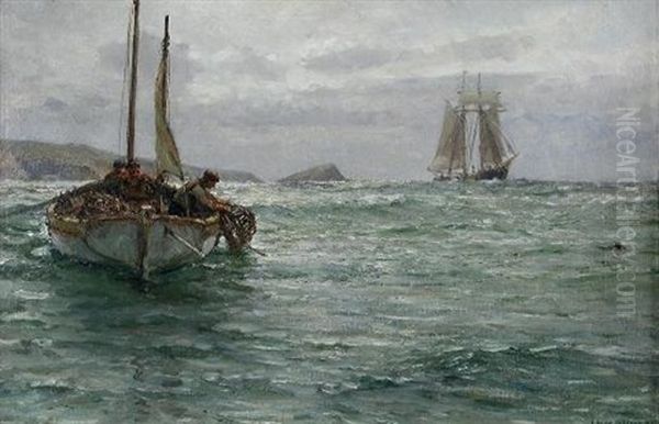 Hauling Up The Lobster Pots (+ Fishermen Selling Their Wares On A Quayside; Pair) Oil Painting by Arthur Wilde Parsons