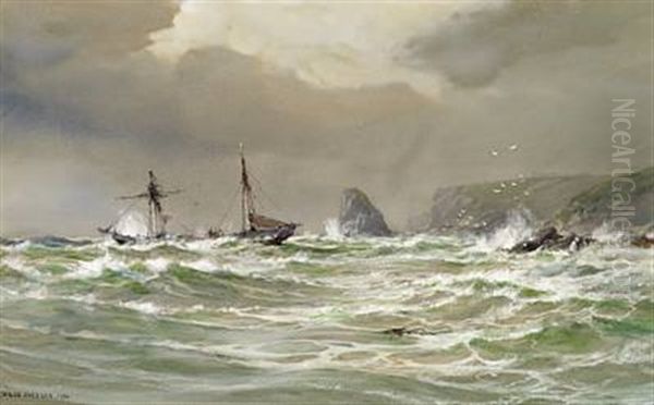 A Two-master Near A Rocky Coast Oil Painting by Arthur Wilde Parsons