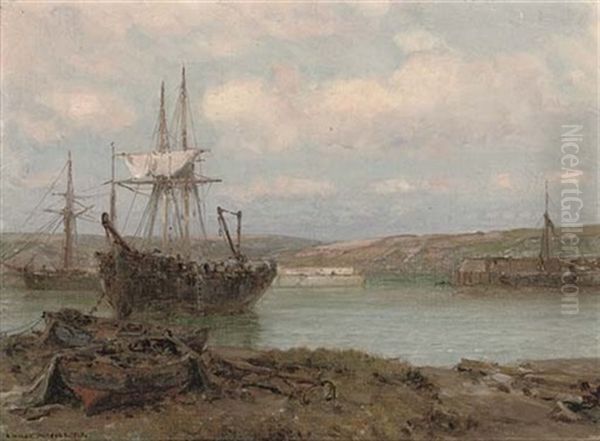 Refitting At Cormack Harbour (+ A Quiet Day On The Estuary; Pair) Oil Painting by Arthur Wilde Parsons