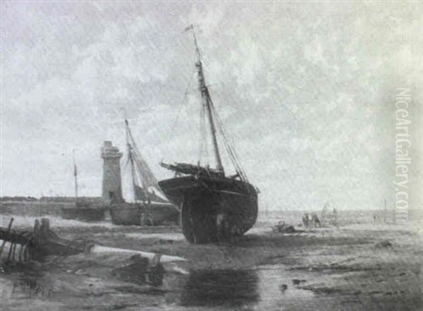 Boats At Low Tide, Possibly In The Severn Estuary Oil Painting by Arthur Wilde Parsons